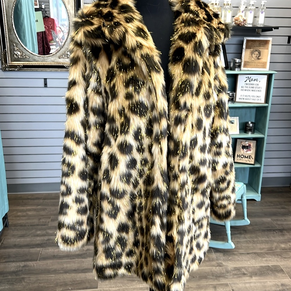 NWT Leopard Faux Fur Stardust Knee-Length Coat